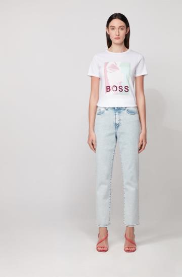 Koszulki BOSS Cotton Białe Damskie (Pl40069)